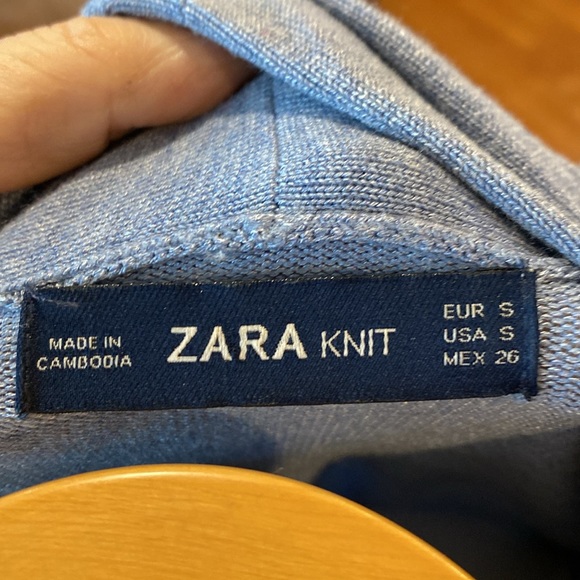 Zara Knit Light Blue Open Front Waterfall Tie Cardigan Sweater small NWOT - Picture 5 of 12